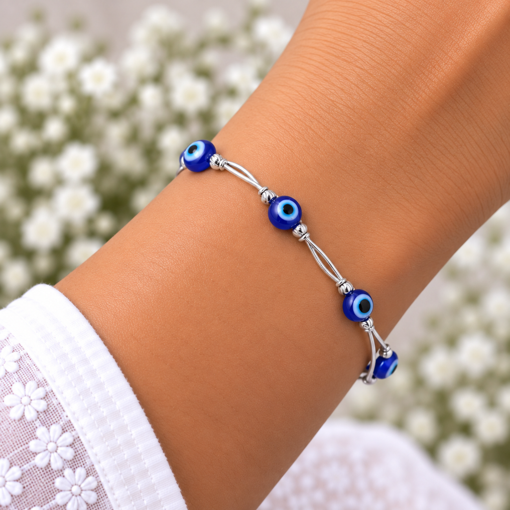 Silver Blue Evil Eye Bracelet