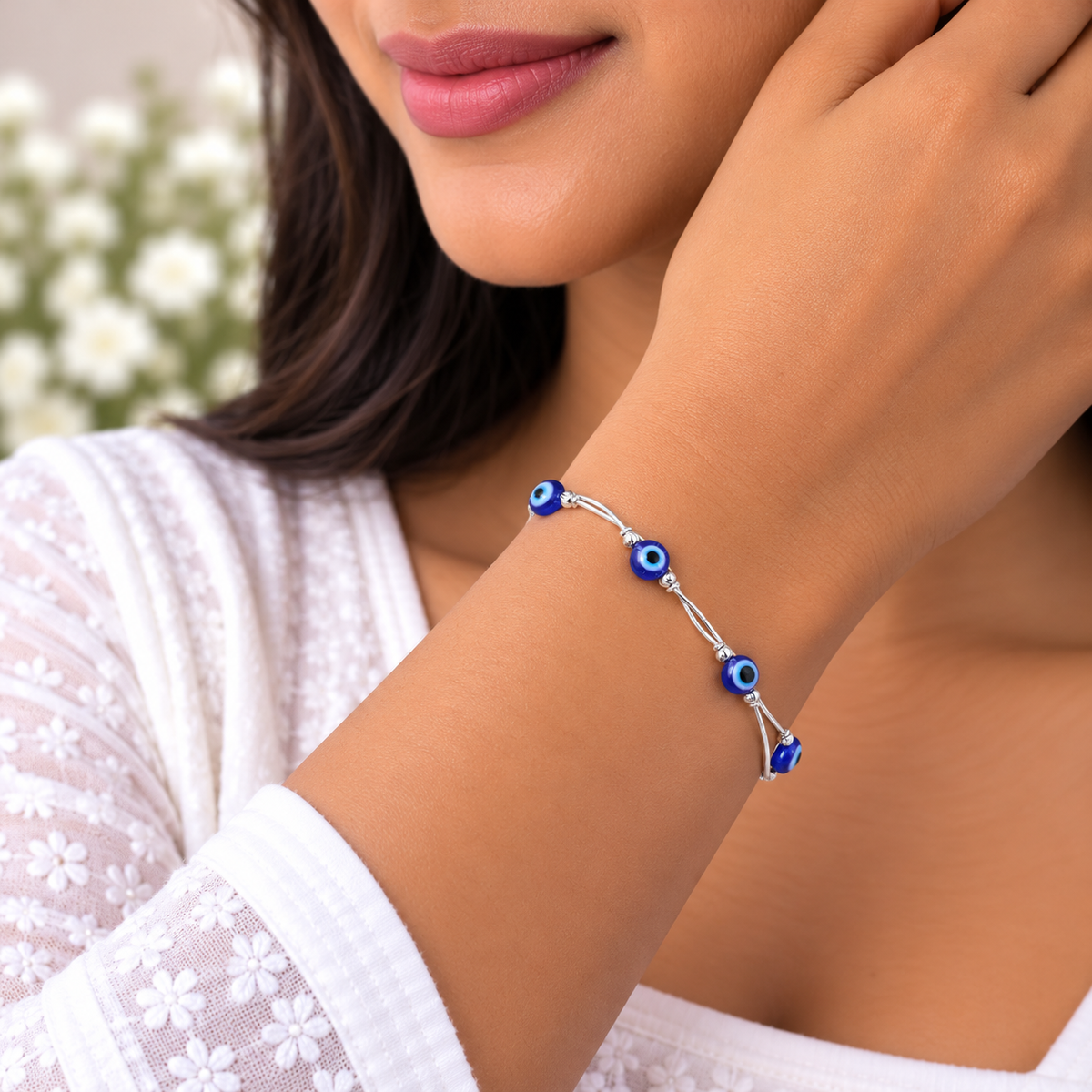 Silver Blue Evil Eye Bracelet