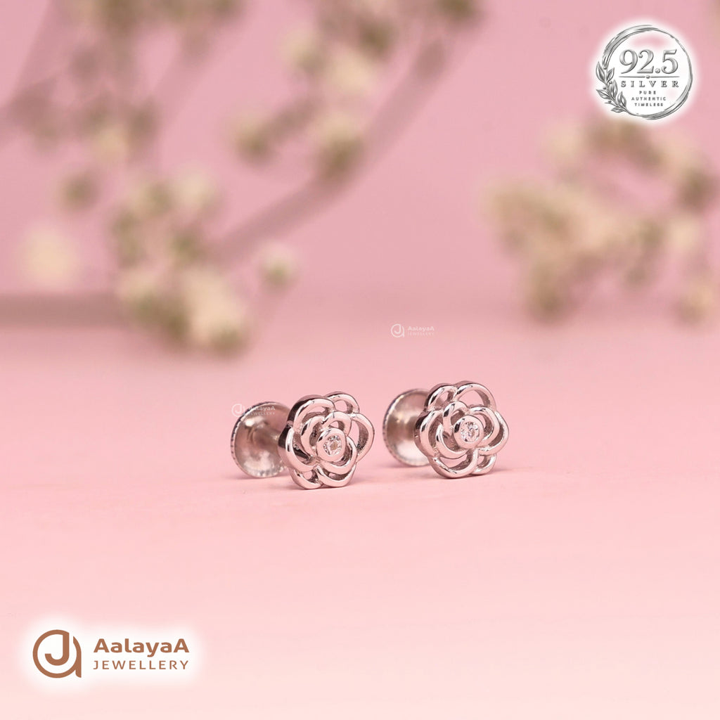 Silver Rose Bloom Earring