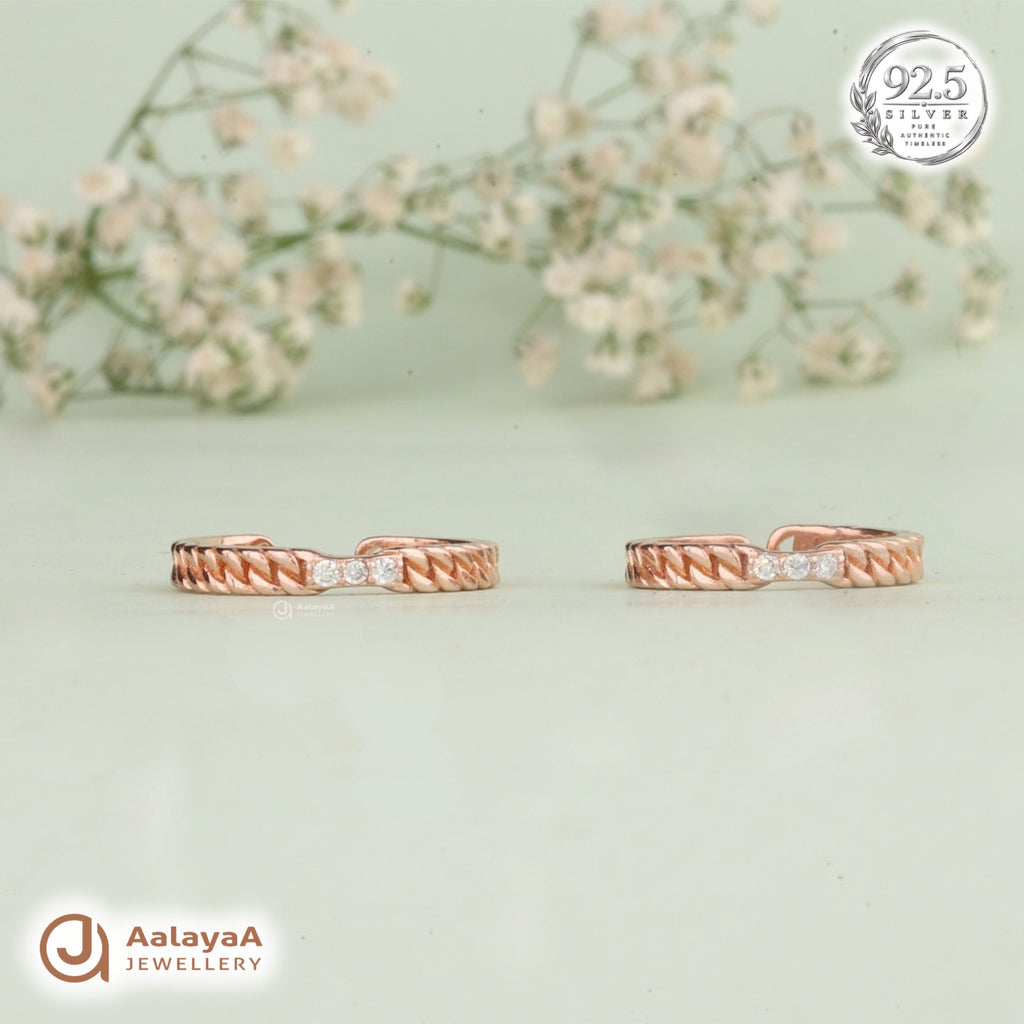 Silver RoseGold Braided Crystal Toe Ring
