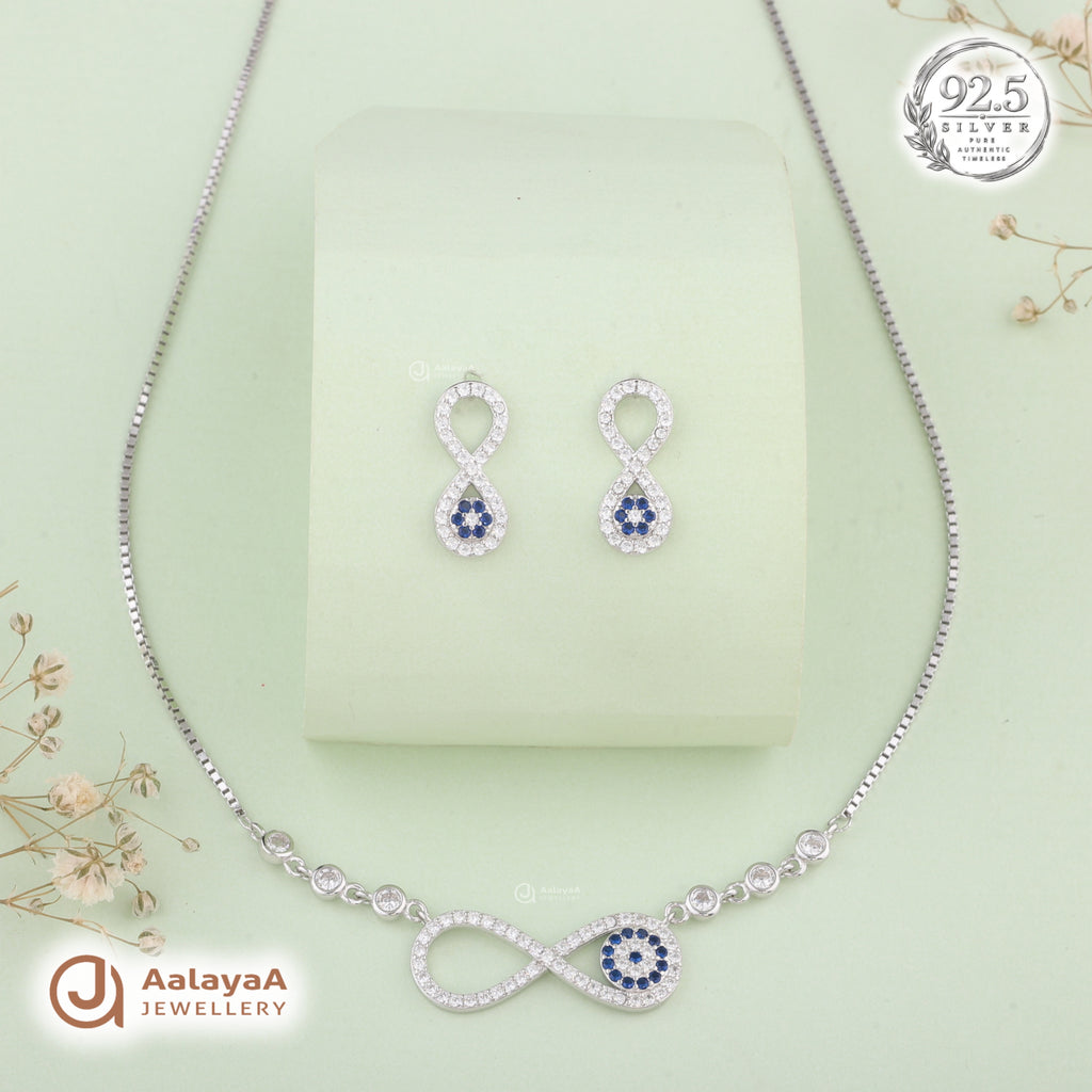 Silver Sapphire Infinity Necklace Set