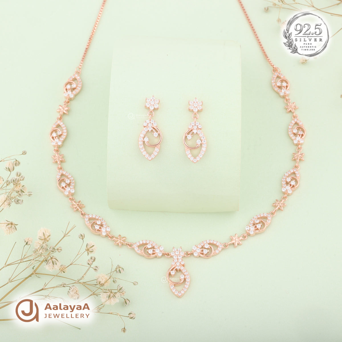 Silver Rose Gold Estella Twirl Necklace Set