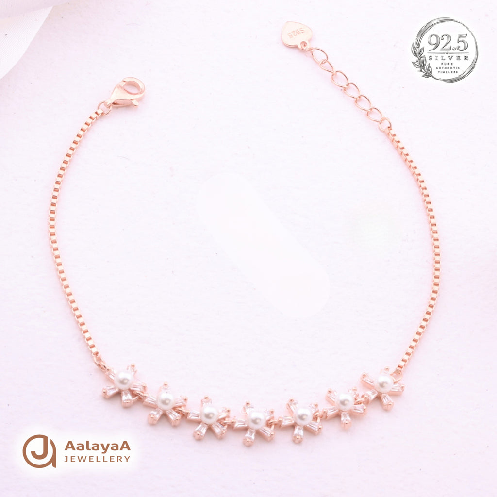 Silver Rosegold Pearl Blossom Bracelet