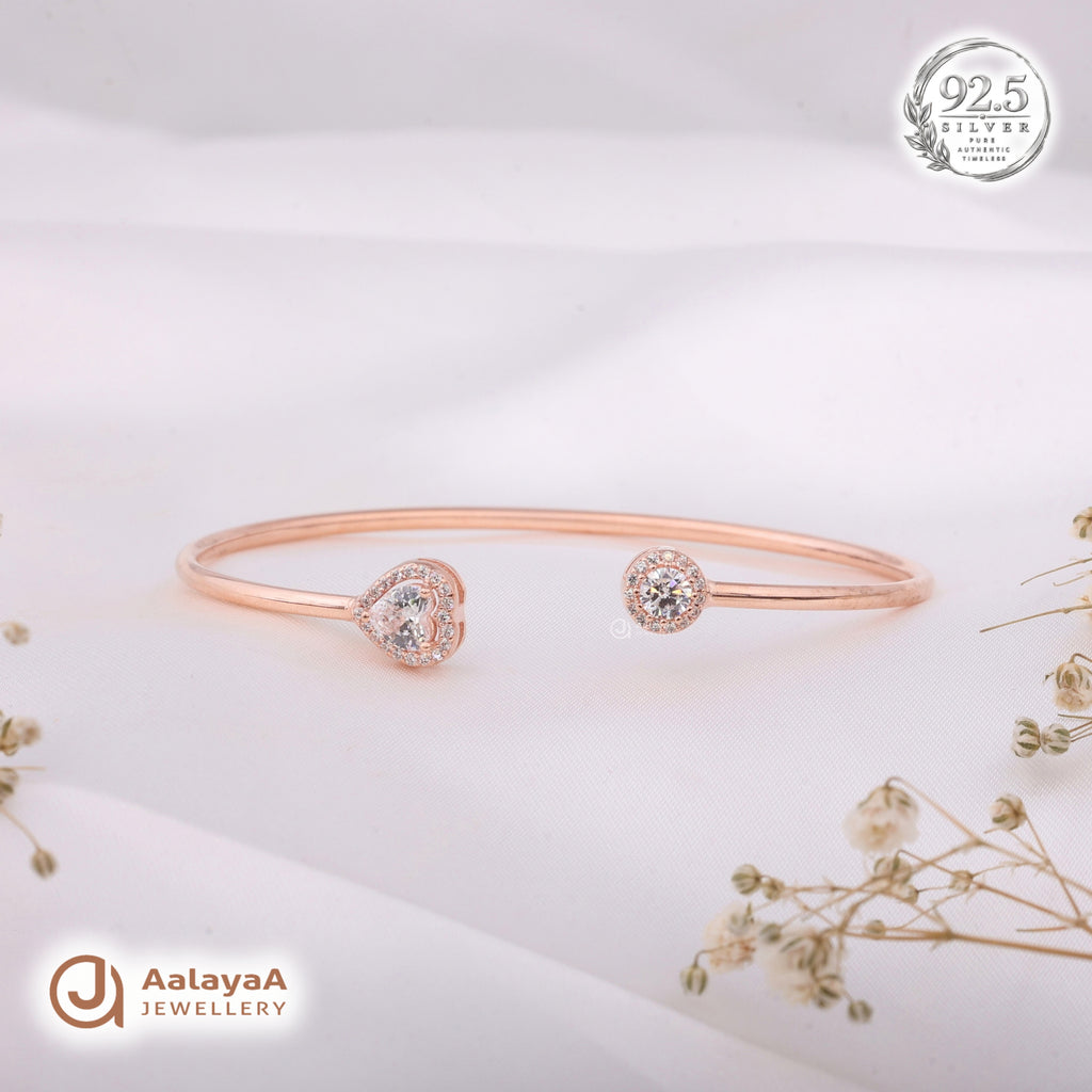 Silver Rosegold Heart Solitaire Kada