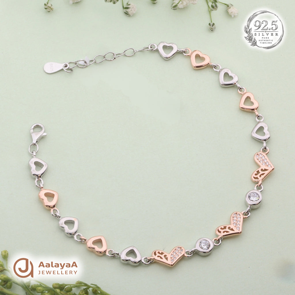Silver Rosegold Heart Charm Bracelet