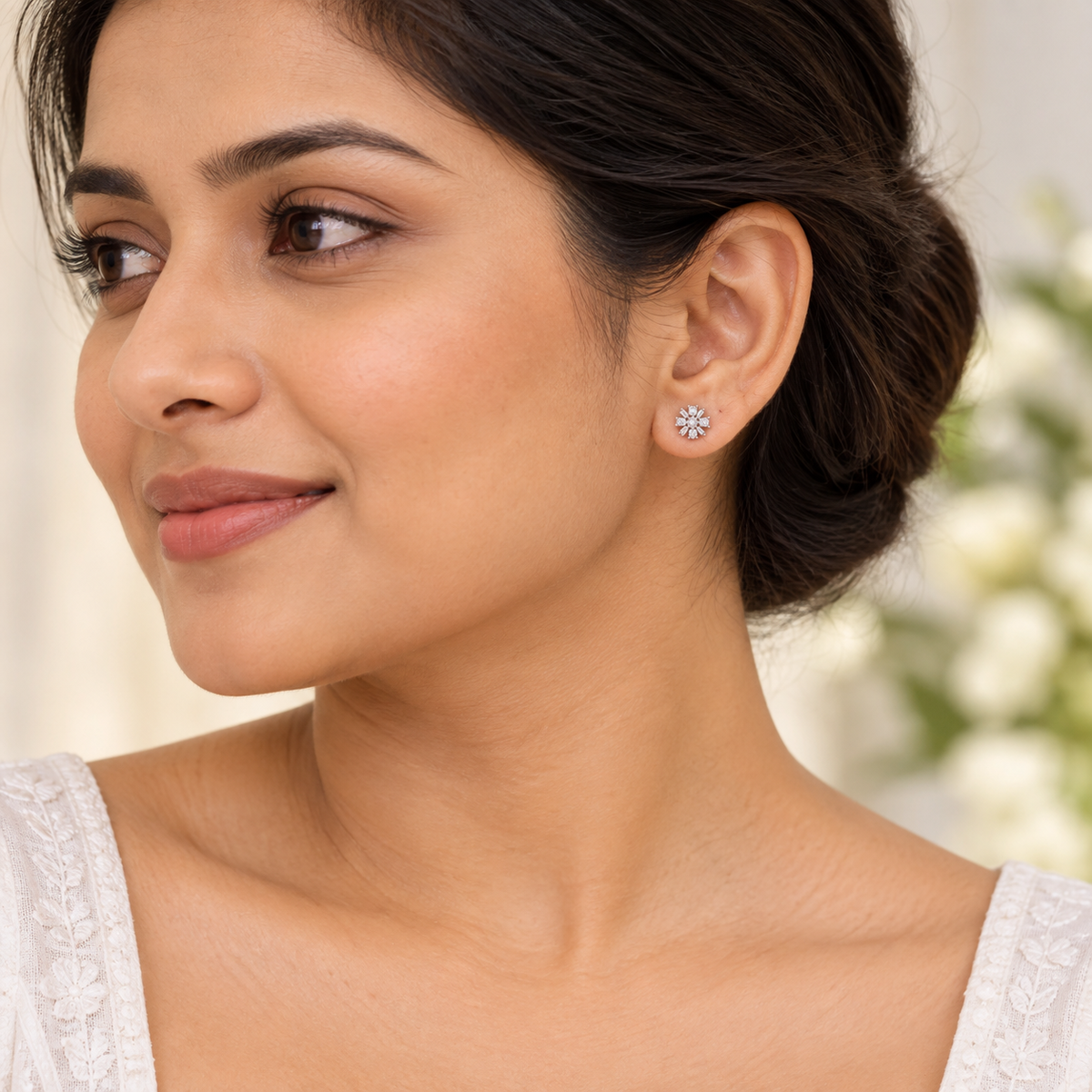 Silver Crystal Bouquet Earring