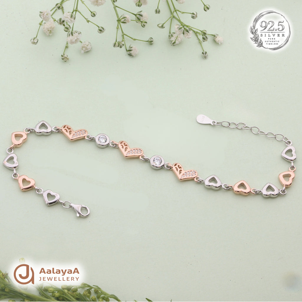 Silver Rosegold Heart Charm Bracelet
