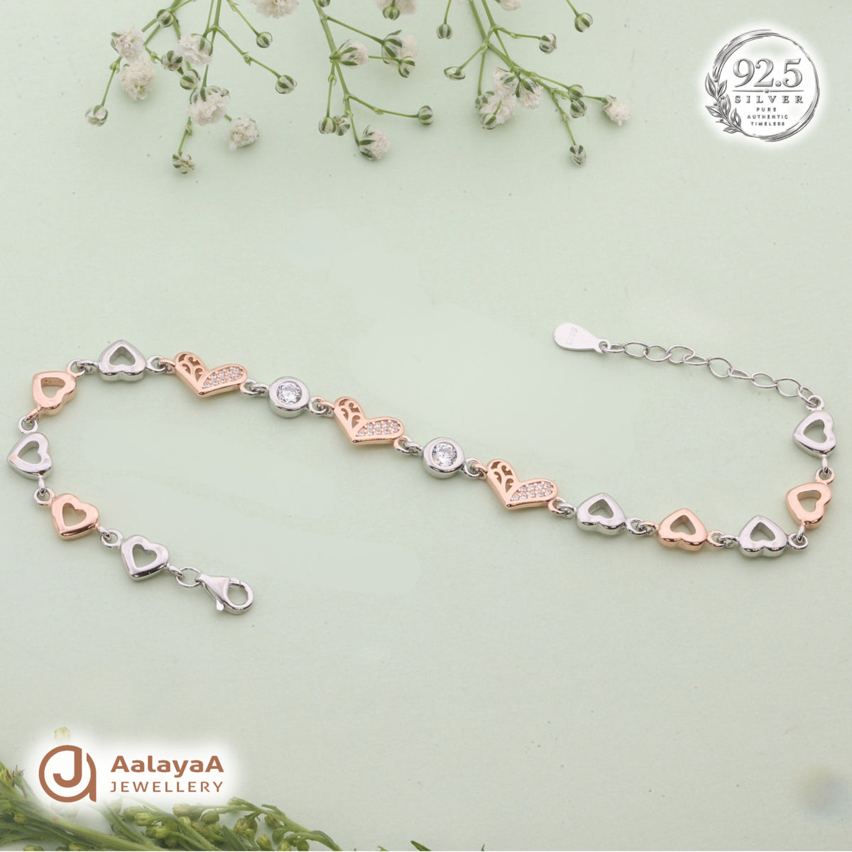 Silver Rosegold Heart Charm Bracelet