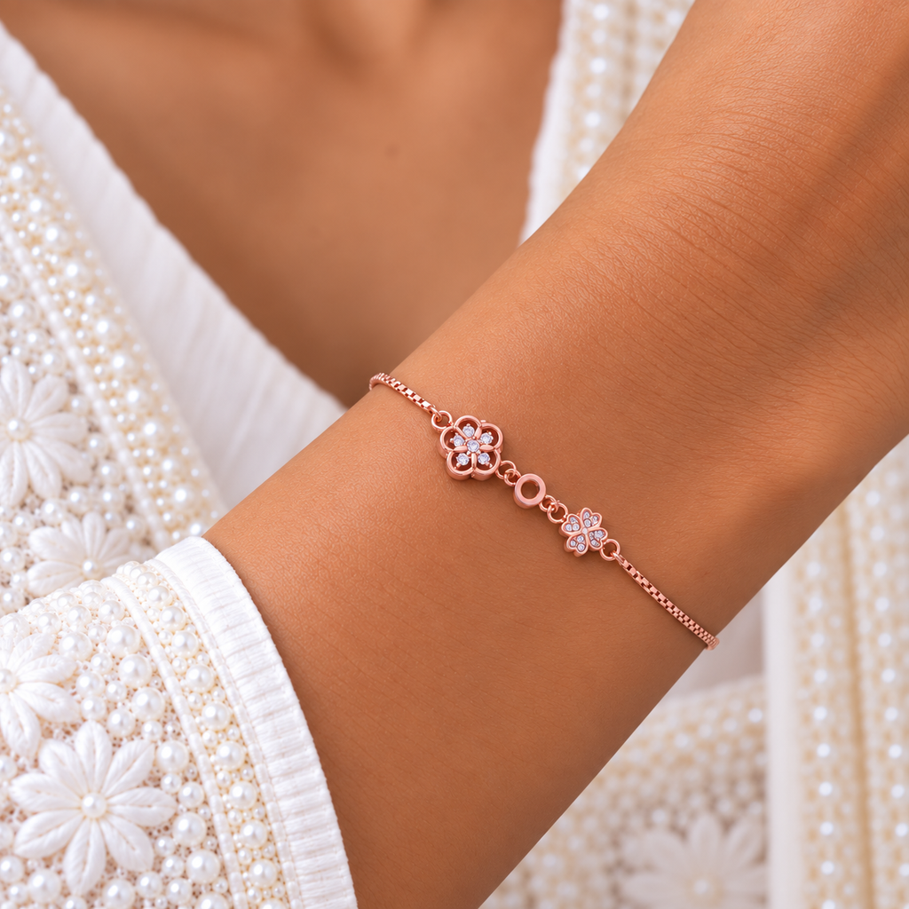 Silver Rosegold Floral Circle Bracelet