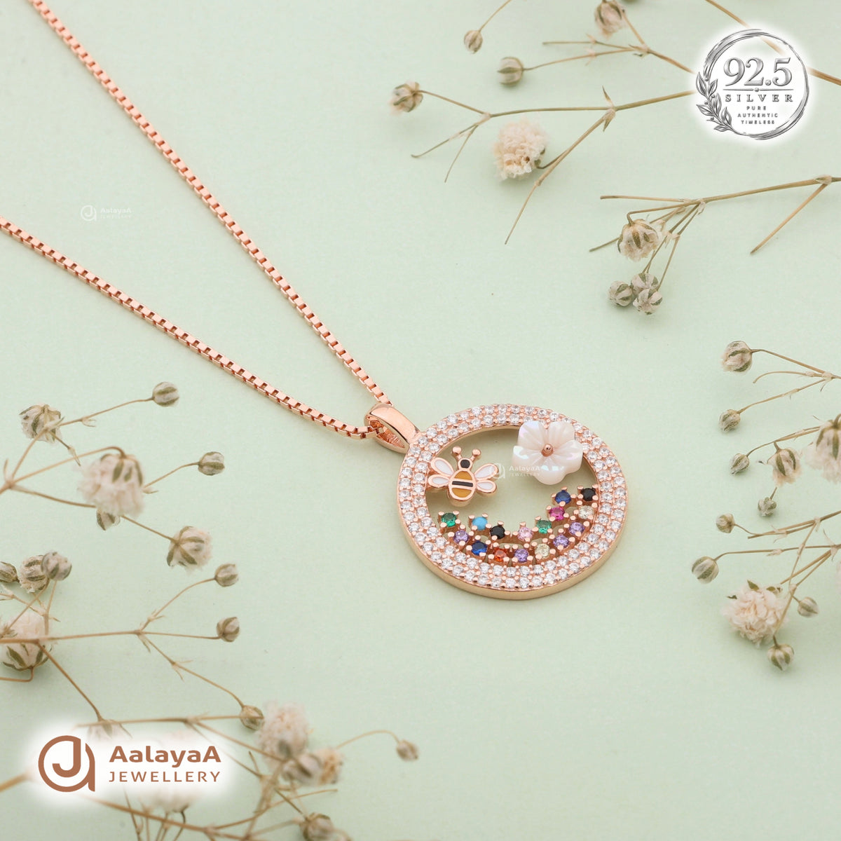 Silver Rosegold Bee Garden Chain Pendant