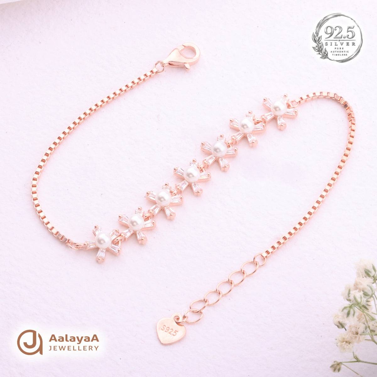Silver Rosegold Pearl Blossom Bracelet