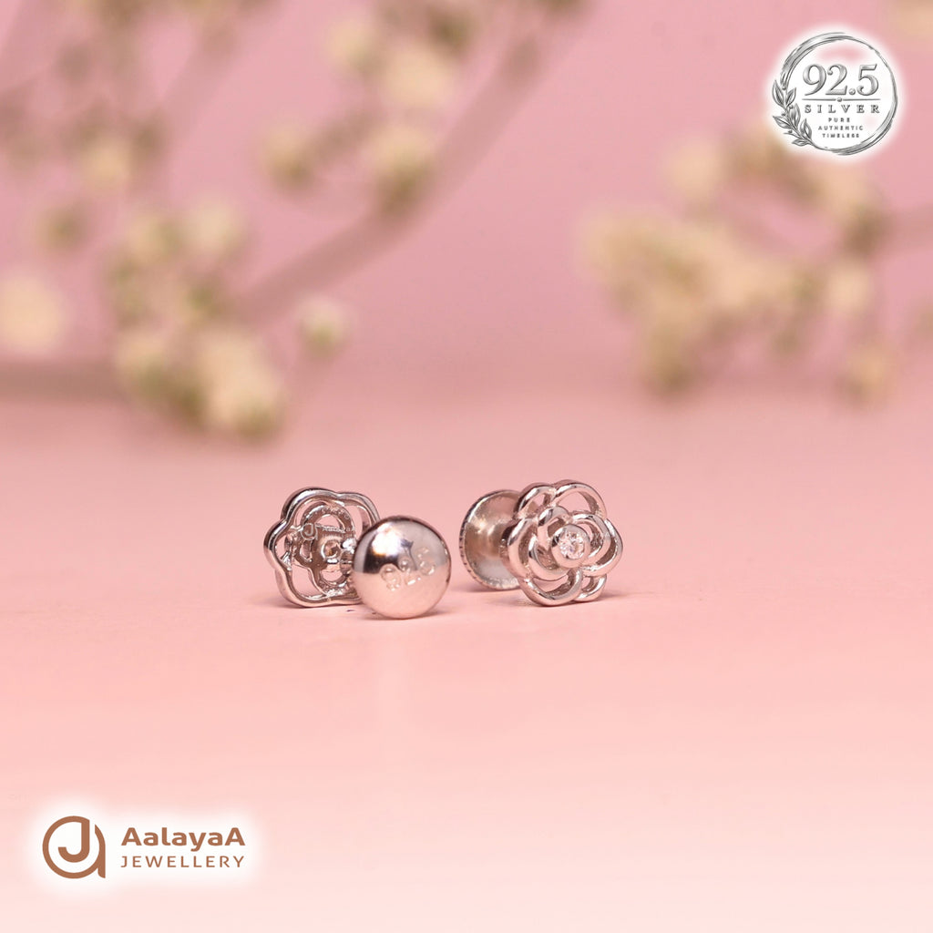 Silver Rose Bloom Earring