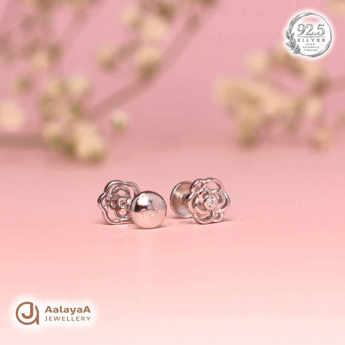 Silver Rose Bloom Earring