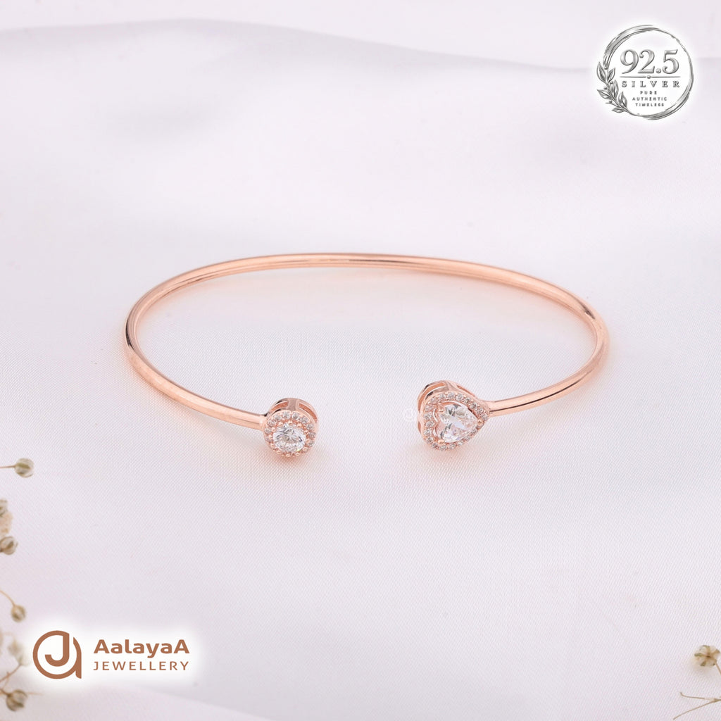 Silver Rosegold Heart Solitaire Kada