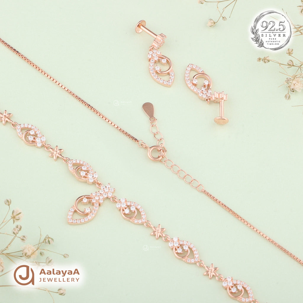 Silver Rose Gold Estella Twirl Necklace Set
