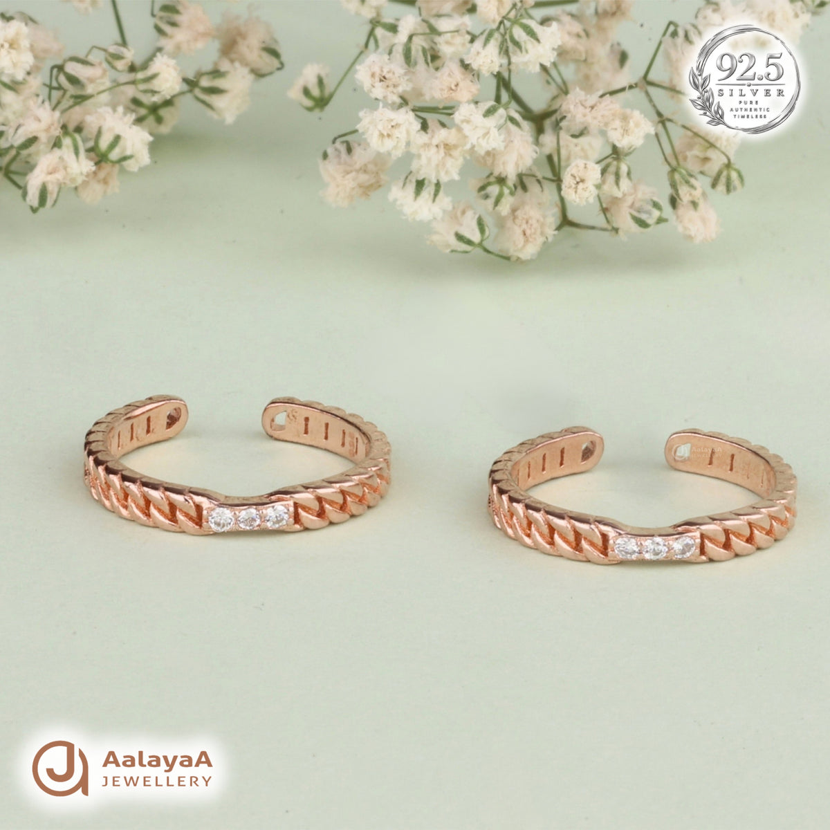 Silver RoseGold Braided Crystal Toe Ring