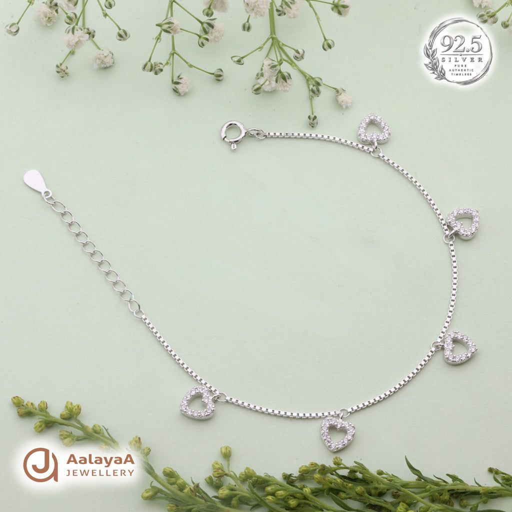 Silver Dangling Crystal Heart Bracelet