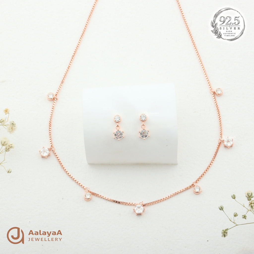 Silver RoseGold Celeste Crystal Necklace Set