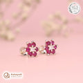 Silver Ruby Flower Earring