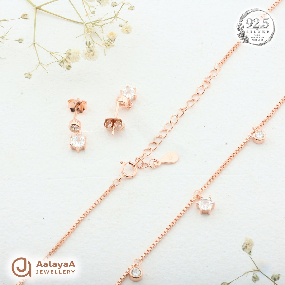 Silver RoseGold Celeste Crystal Necklace Set