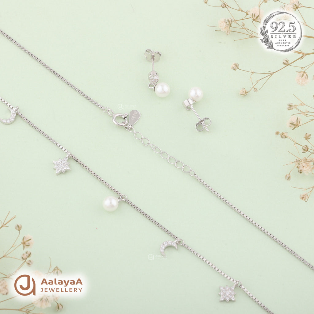 Silver Moonlight Pearl Necklace Set