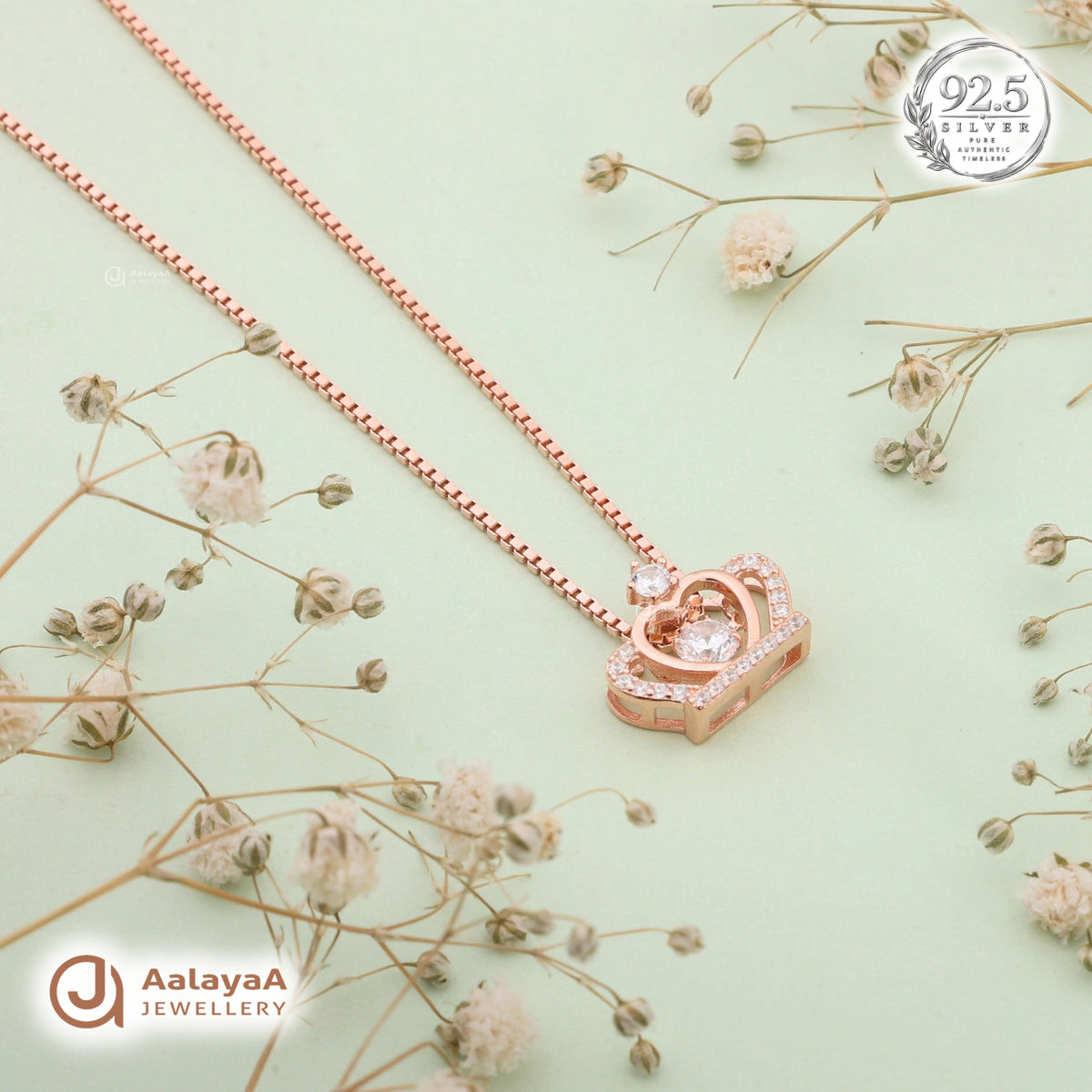 Silver Rosegold Heart Sparkle Chain Pendant