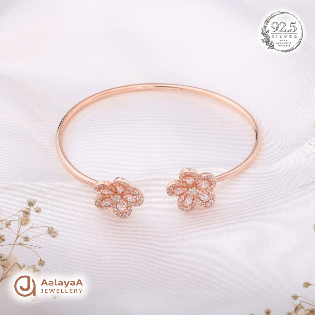 Silver Rosegold Crystal Flower Kada