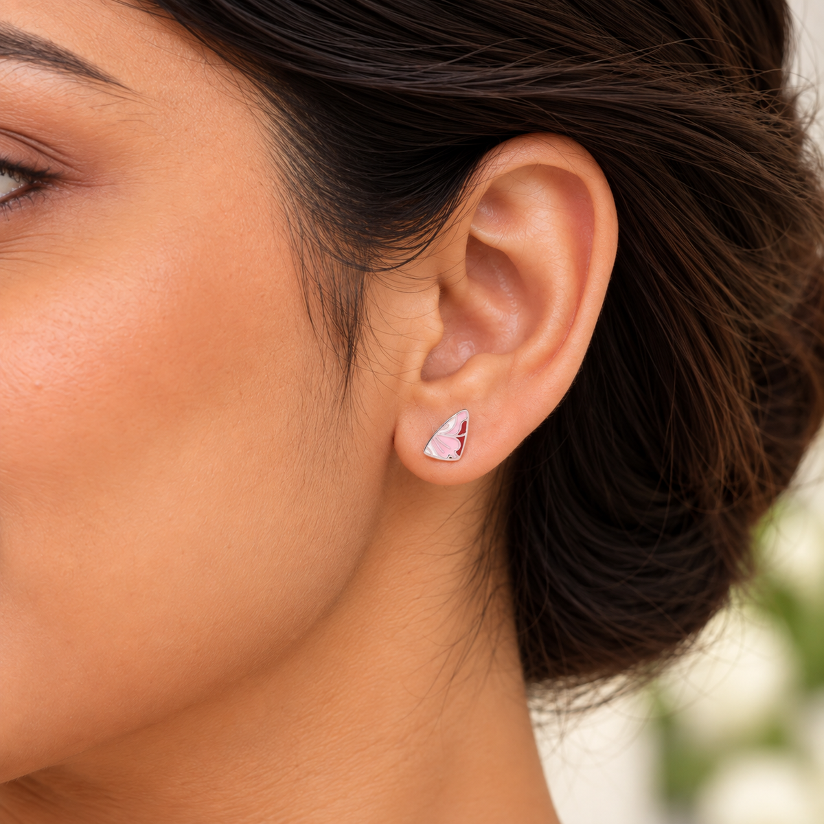 Silver Pink Butterfly Wing Earring