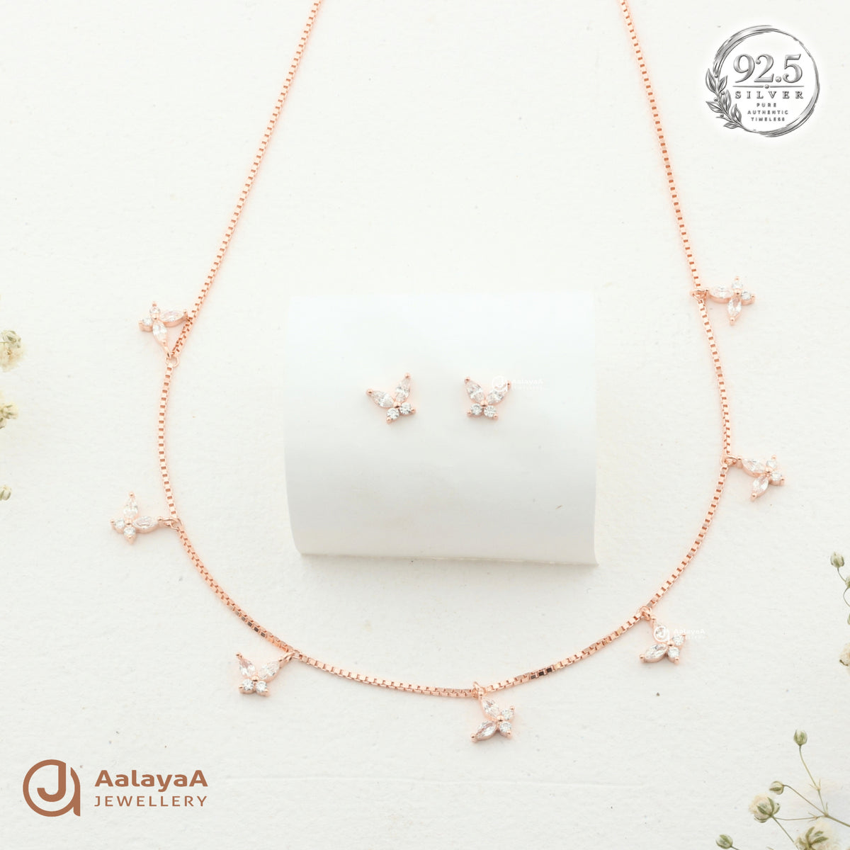 Silver RoseGold Aurelia Butterfly Necklace Set