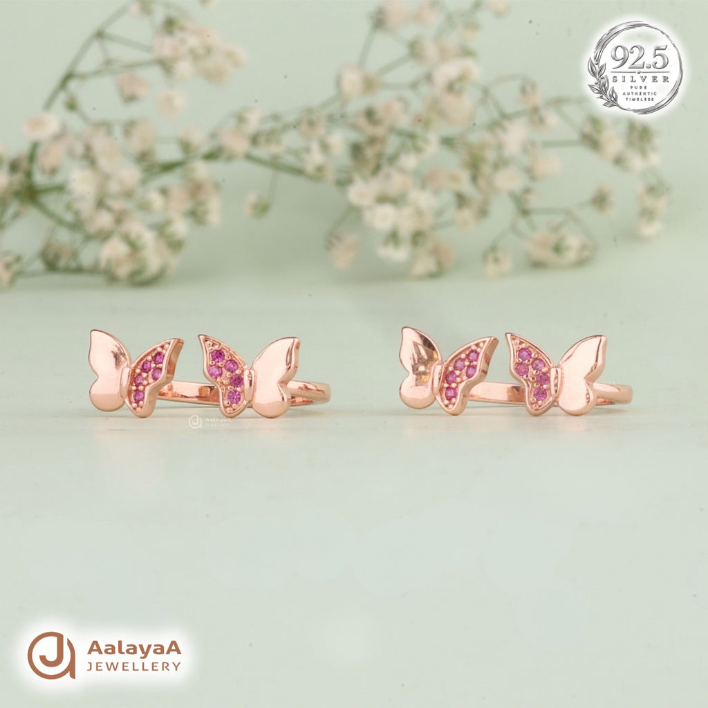 Silver RoseGold Pink Butterfly Toe Ring