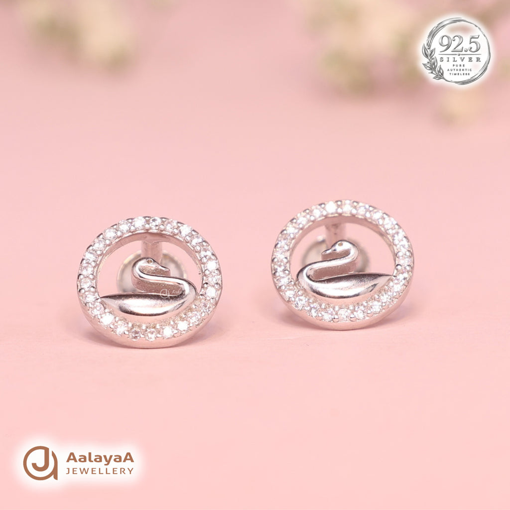 Silver Swan Circle Earring