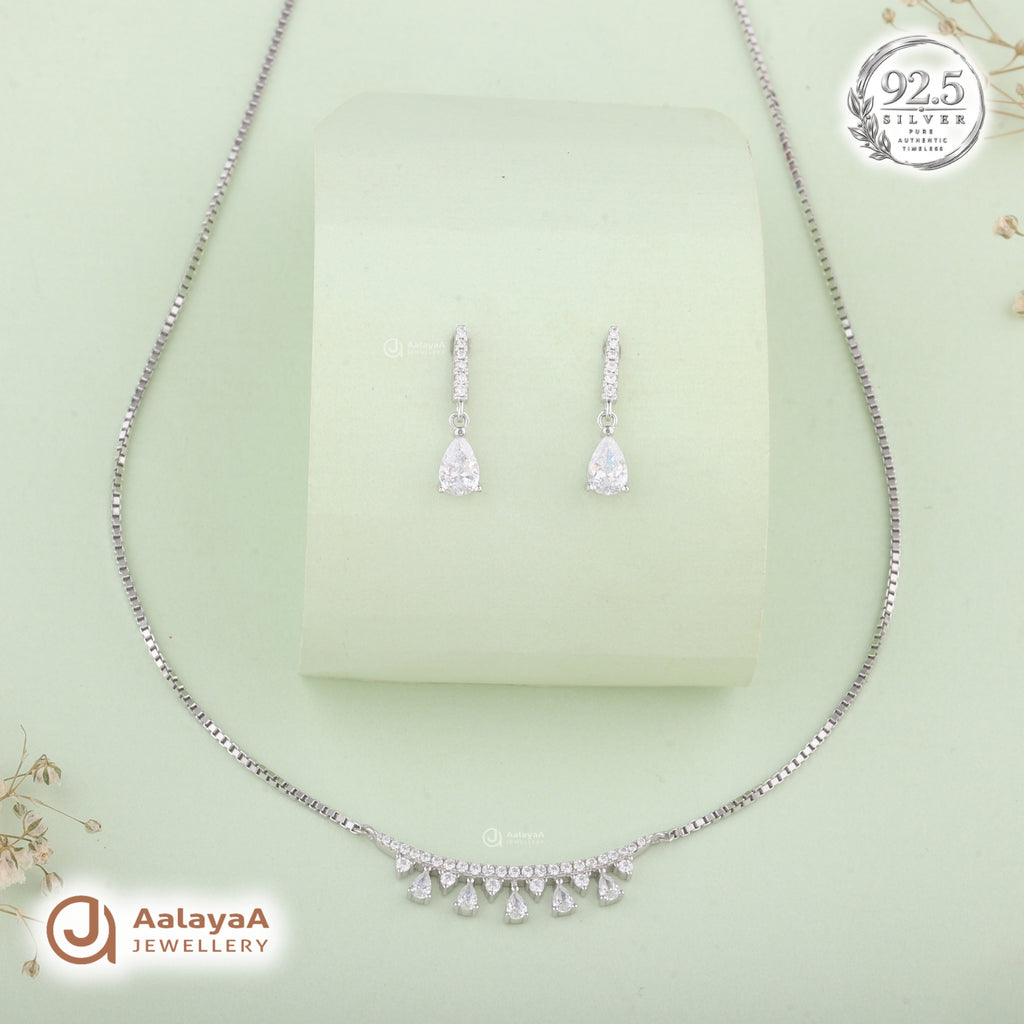 Silver Crystal Dewdrop Necklace Set