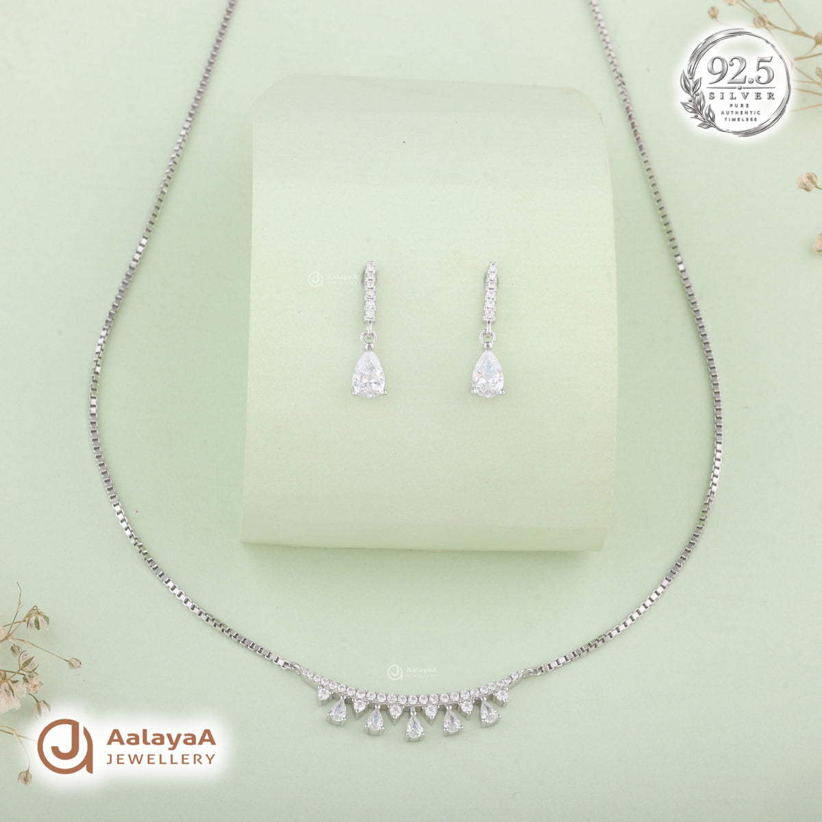 Silver Crystal Dewdrop Necklace Set