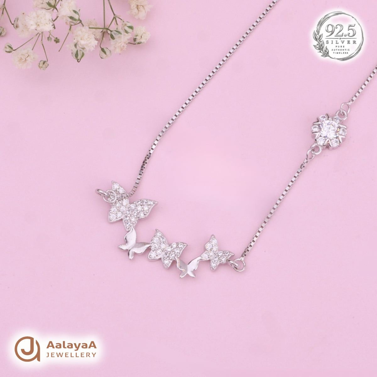 Silver Sparkling Butterfly Garden Chain Pendant