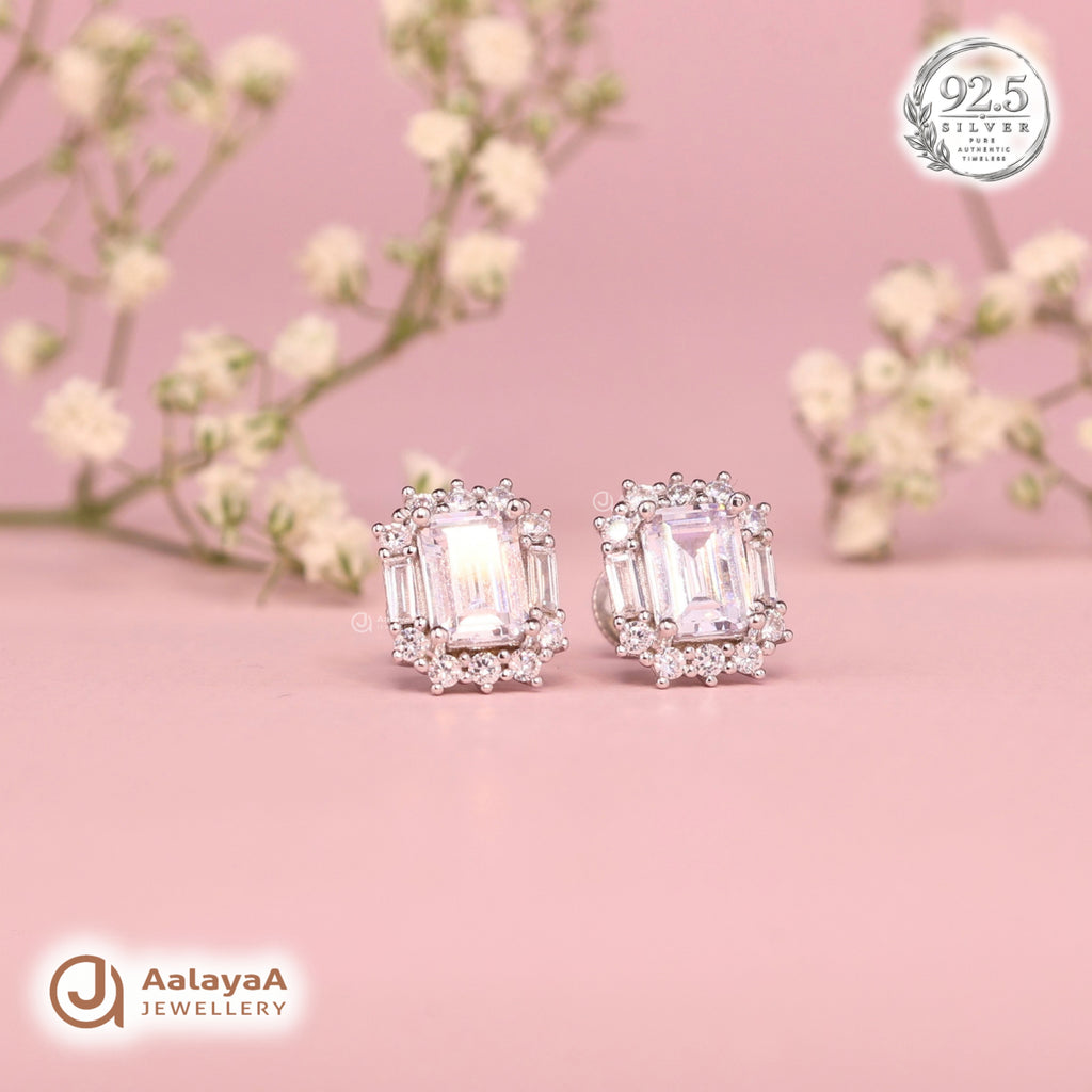 Silver Emerald Halo Earring