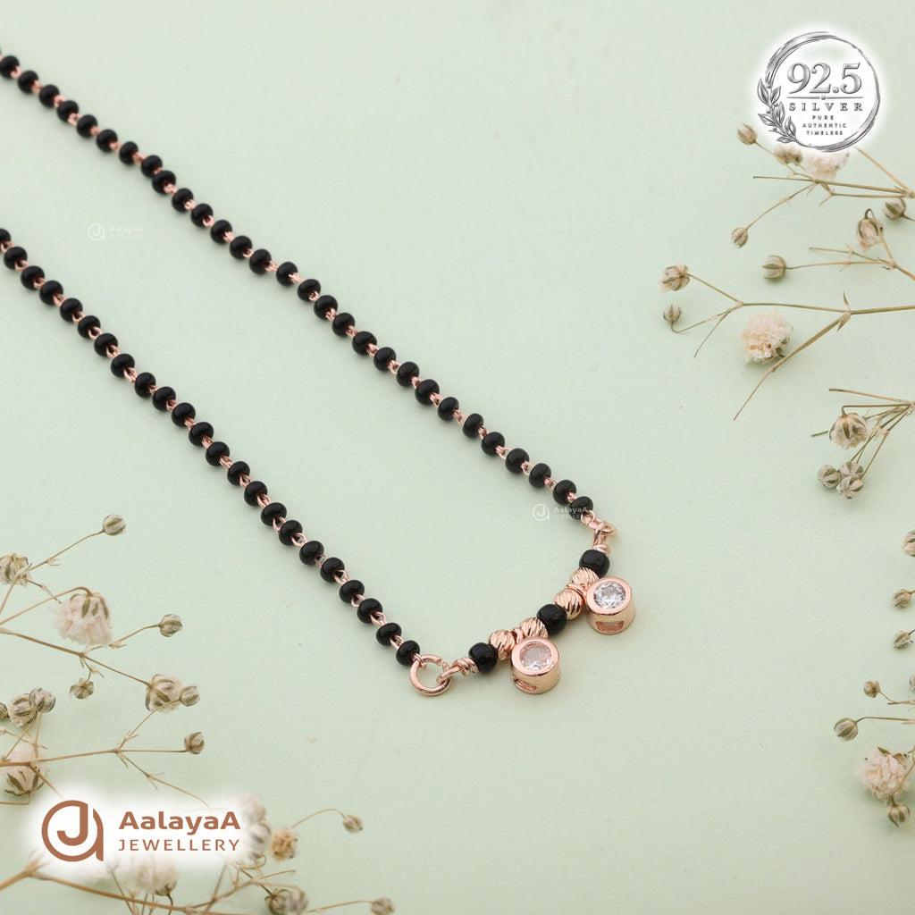 Silver Rosegold Twin Spark Black Bead Chain Pendant