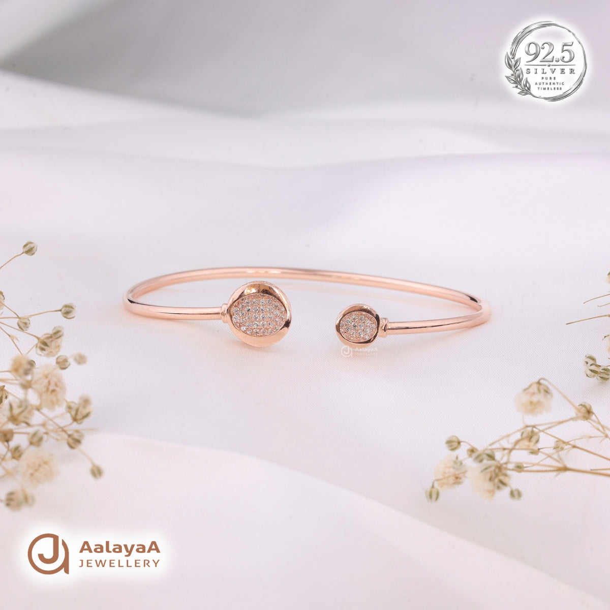 Silver Rosegold Twin Halo Kada