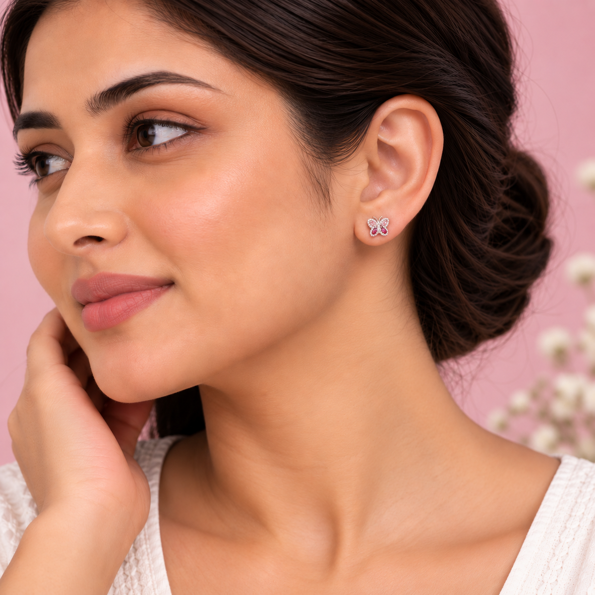 Silver Ruby Butterfly Earring