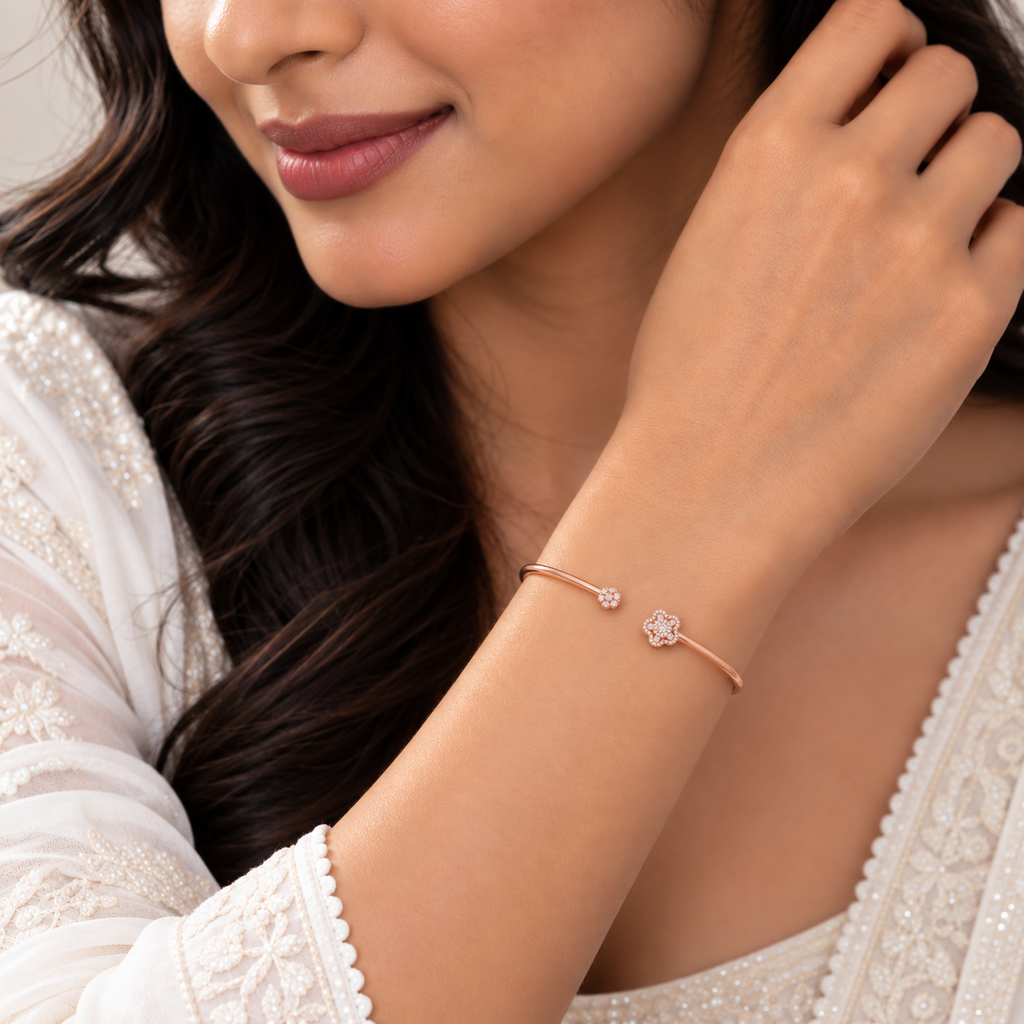 Silver Rosegold Radiant Blossom Kada