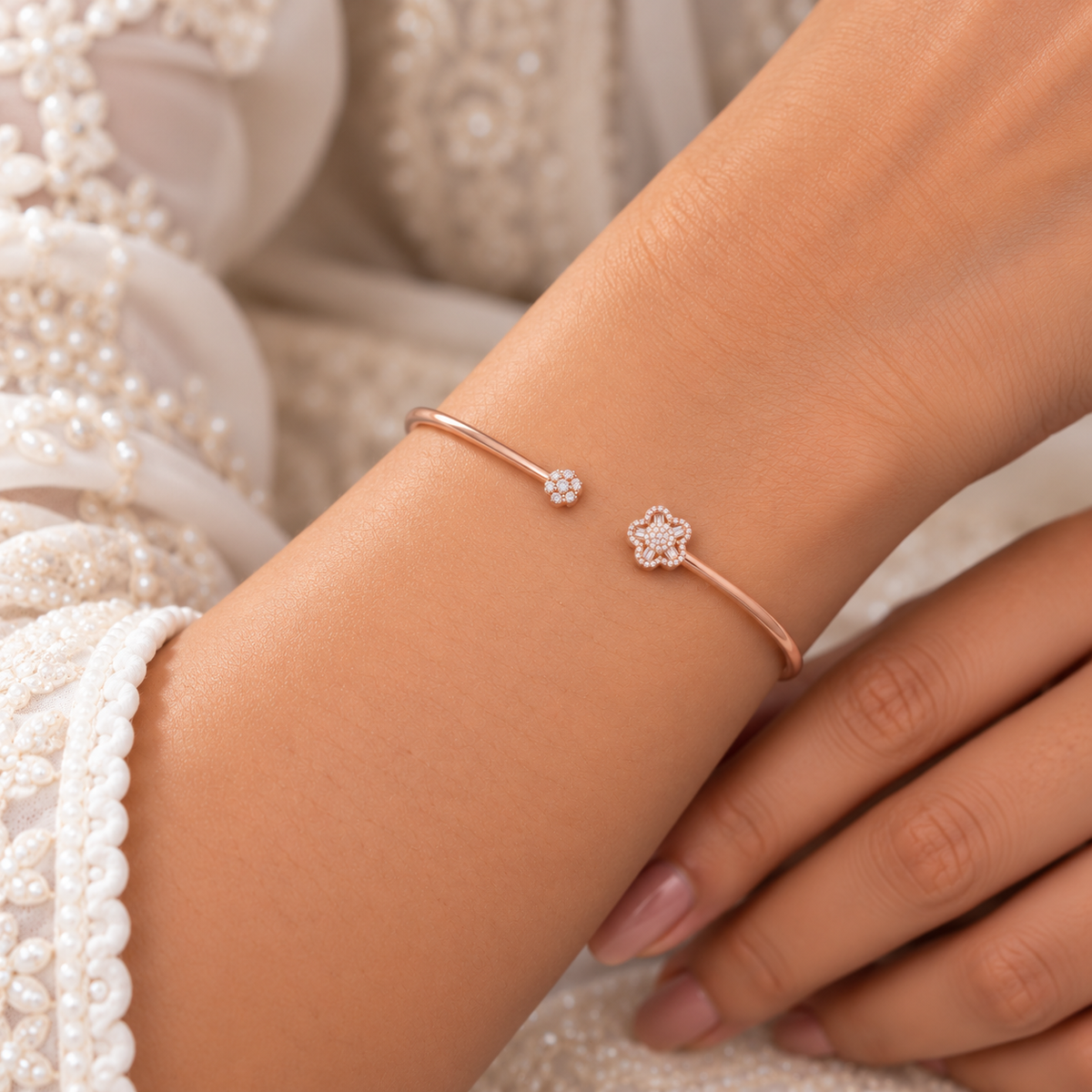 Silver Rosegold Radiant Blossom Kada