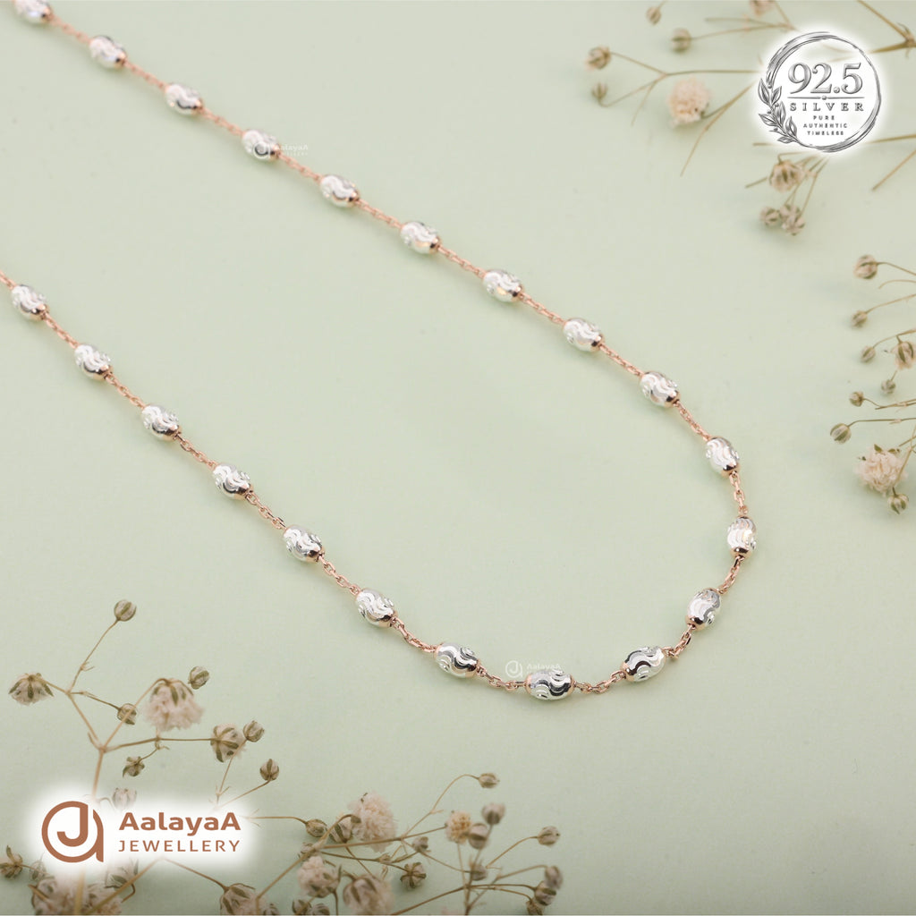Silver Rosegold Swirl Oval Station Chain