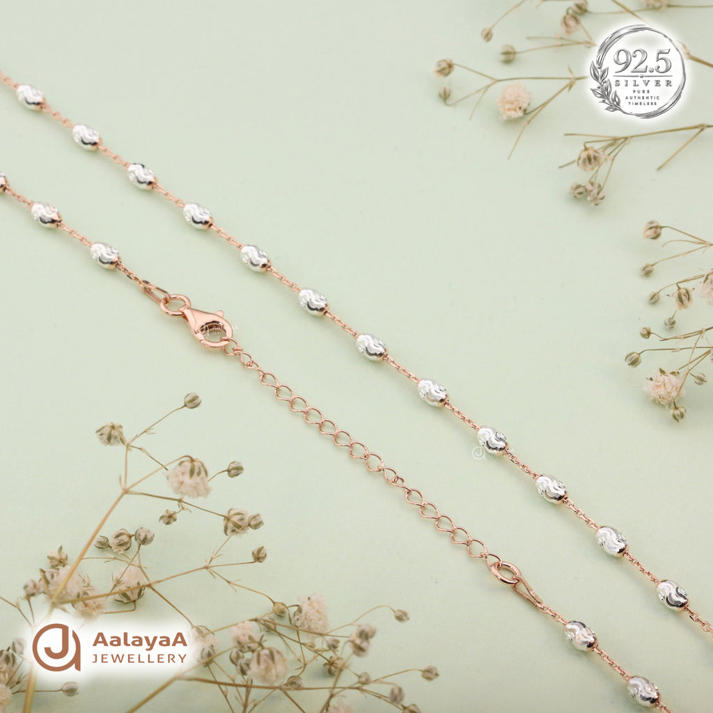 Silver Rosegold Swirl Oval Station Chain