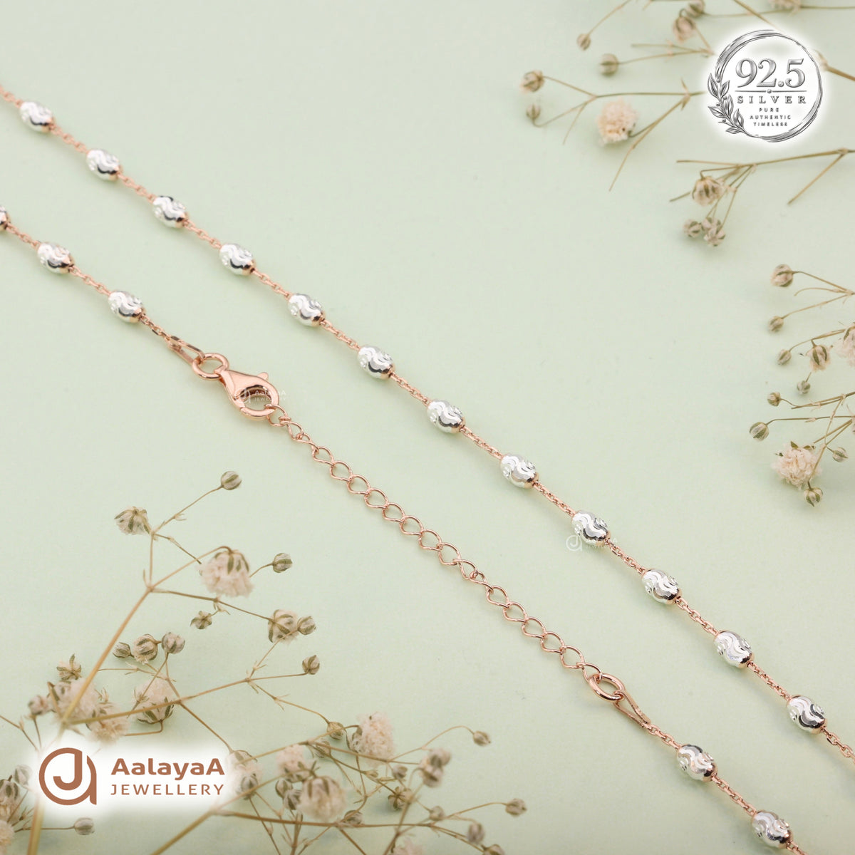 Silver Rosegold Swirl Oval Station Chain