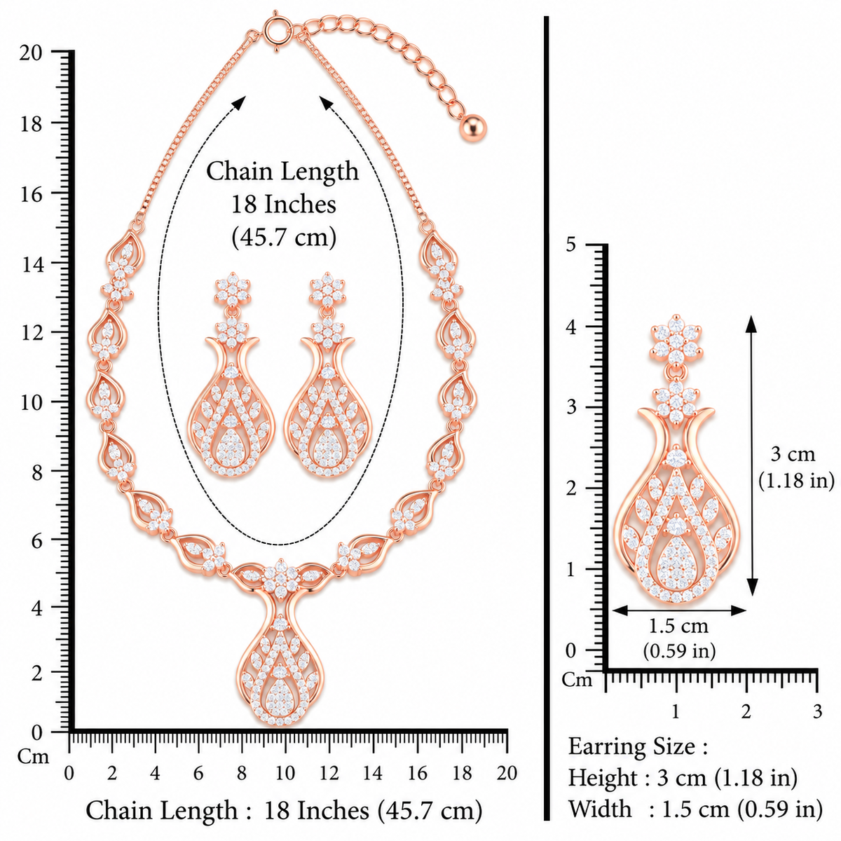 Silver Rose Gold Avira Teardrop Necklace Set