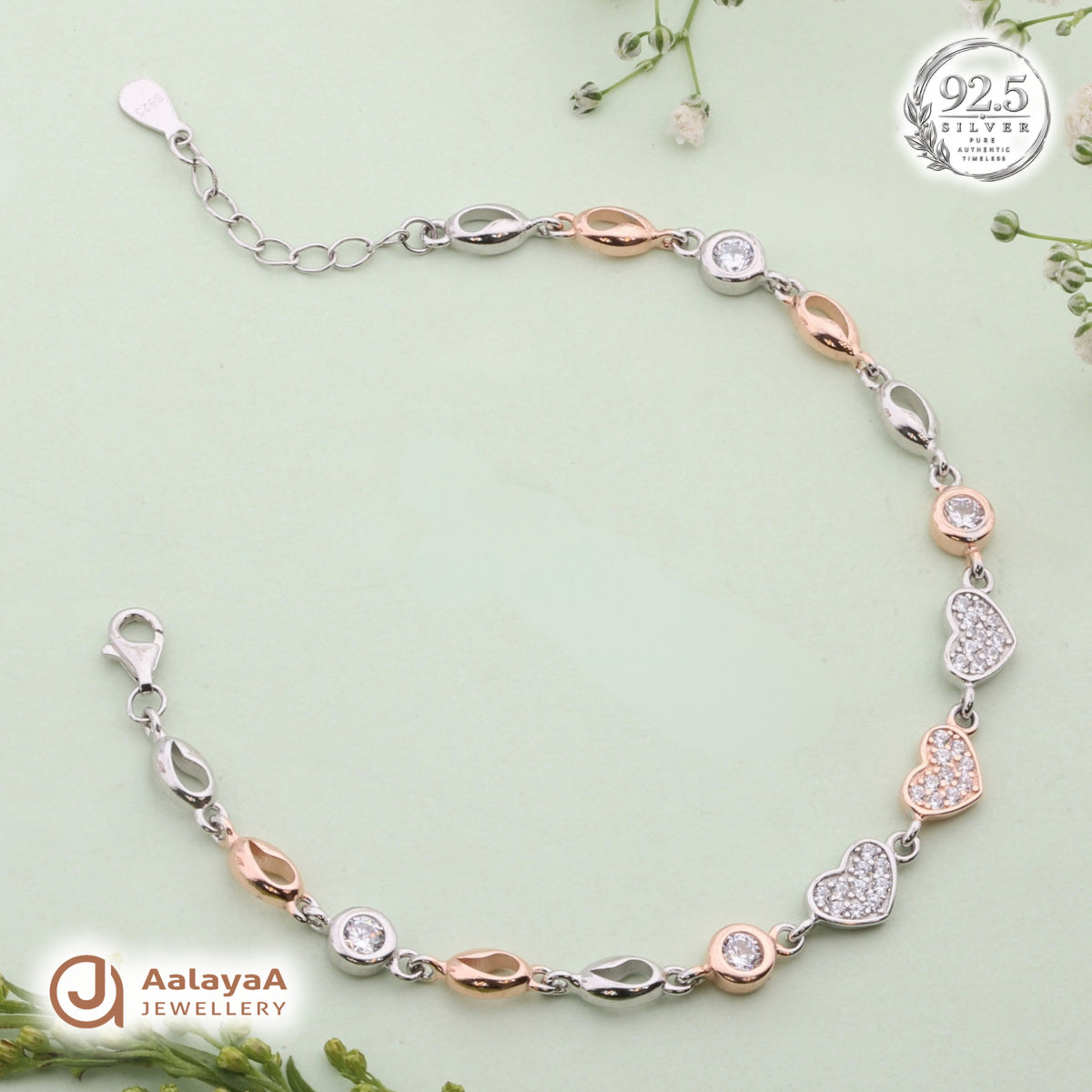 Silver Rosegold Triple Heart Bracelet