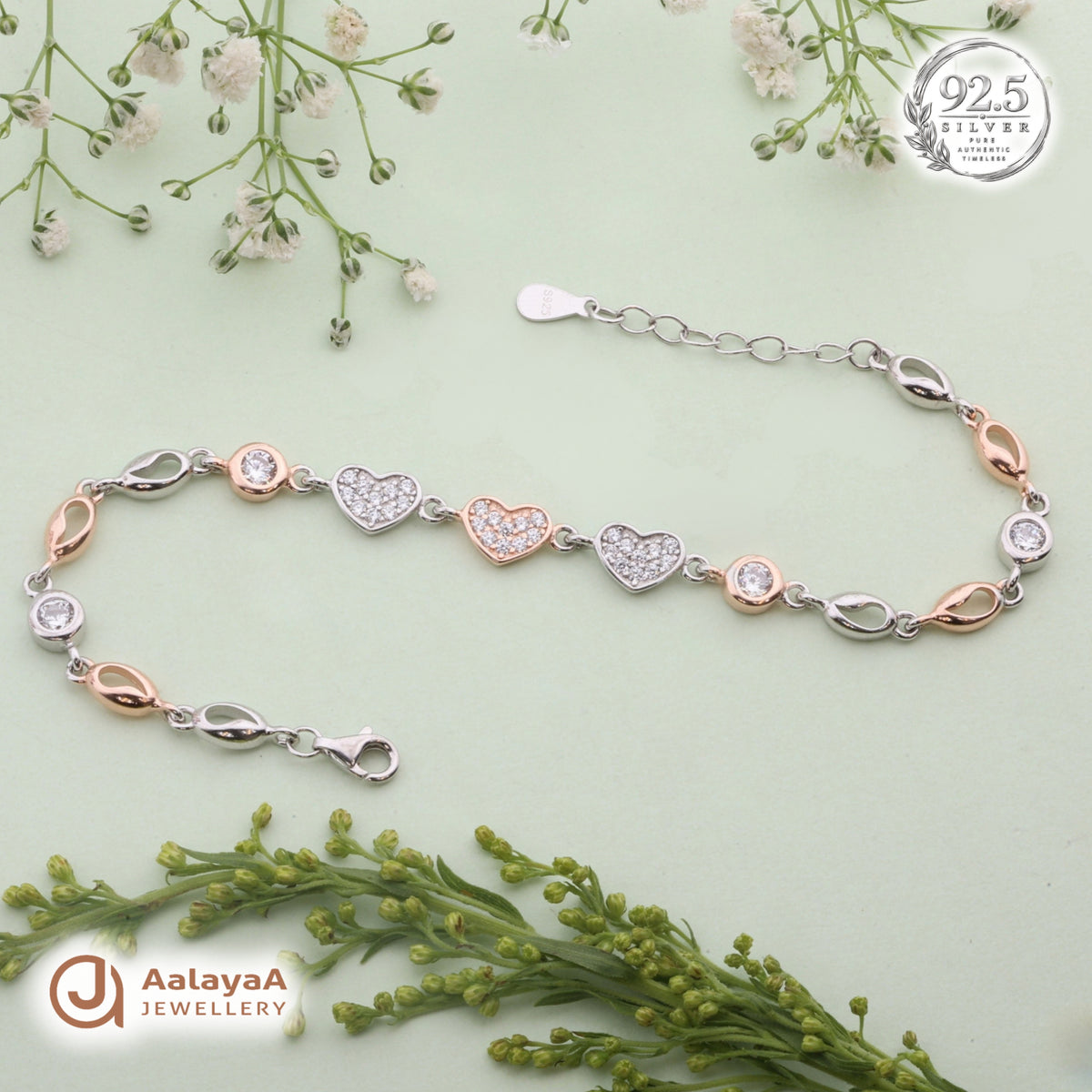Silver Rosegold Triple Heart Bracelet