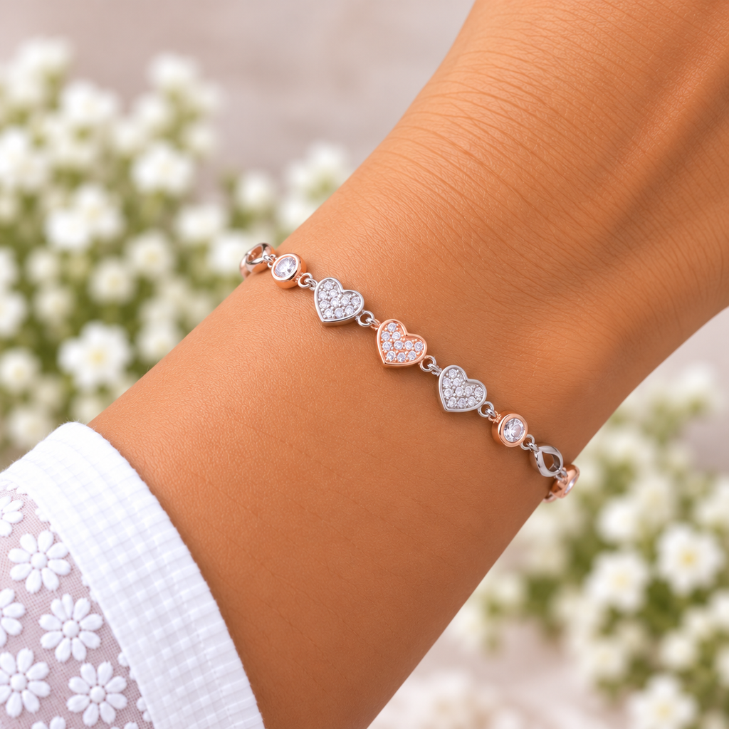 Silver Rosegold Triple Heart Bracelet