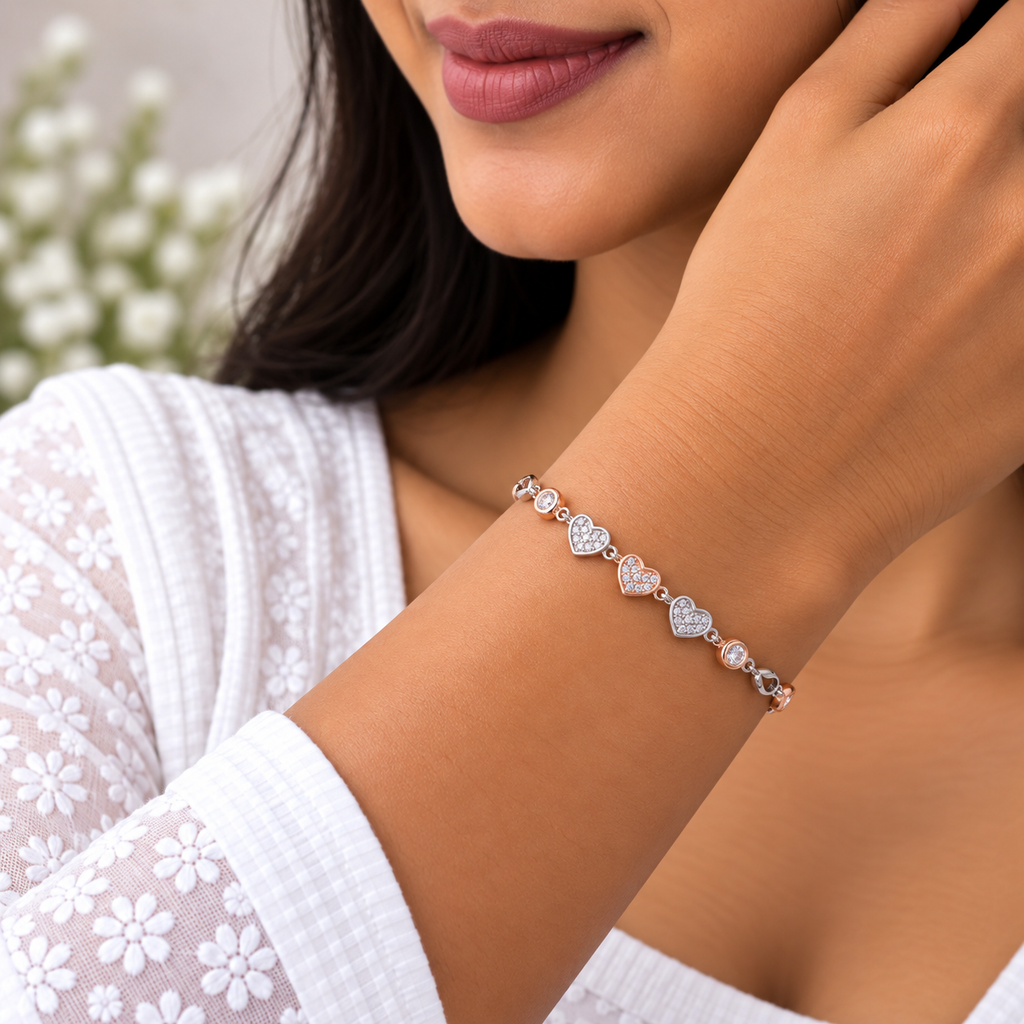 Silver Rosegold Triple Heart Bracelet
