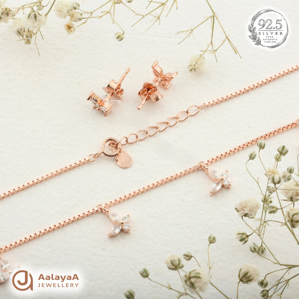 Silver RoseGold Aurelia Butterfly Necklace Set