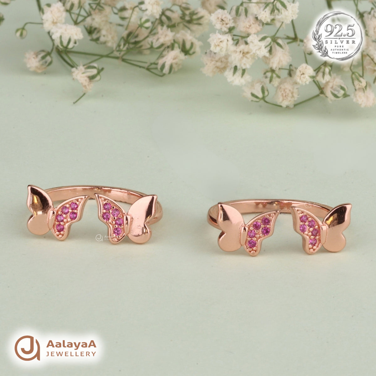 Silver RoseGold Pink Butterfly Toe Ring